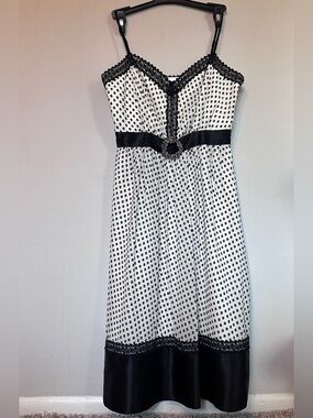 Y2K Silk BCBGMaxAzria Black and White Polka Dot Midi Slip Dress